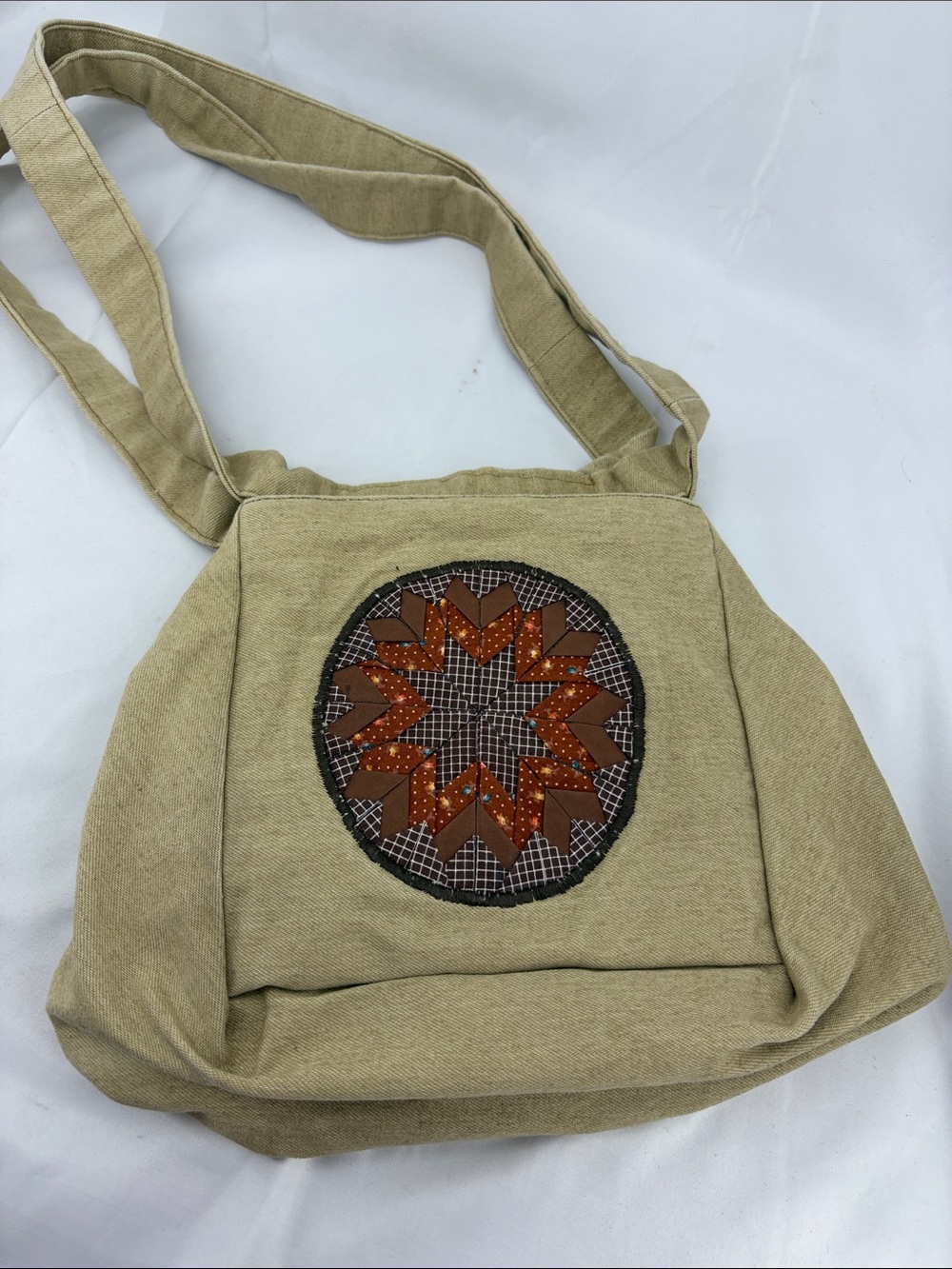 Very Unique Handmade Quilted Linen Duffle Pouch Purse Shoulder Bag, Autumn Fall